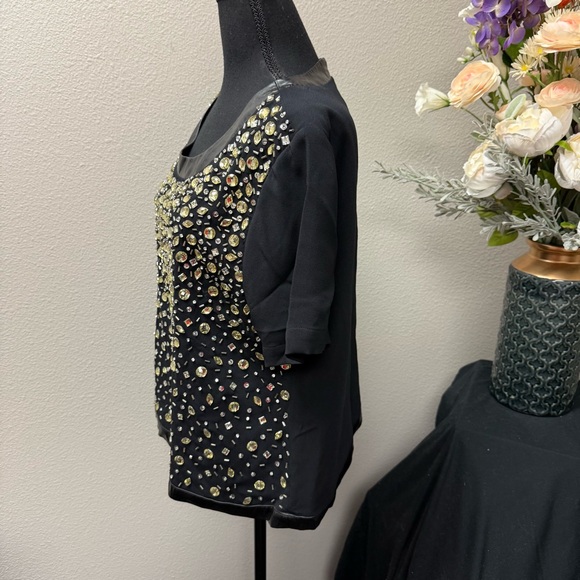 Doncaster Black Embellished Crystal Beaded Top Medium | Holiday Party Blouse - Picture 2 of 8